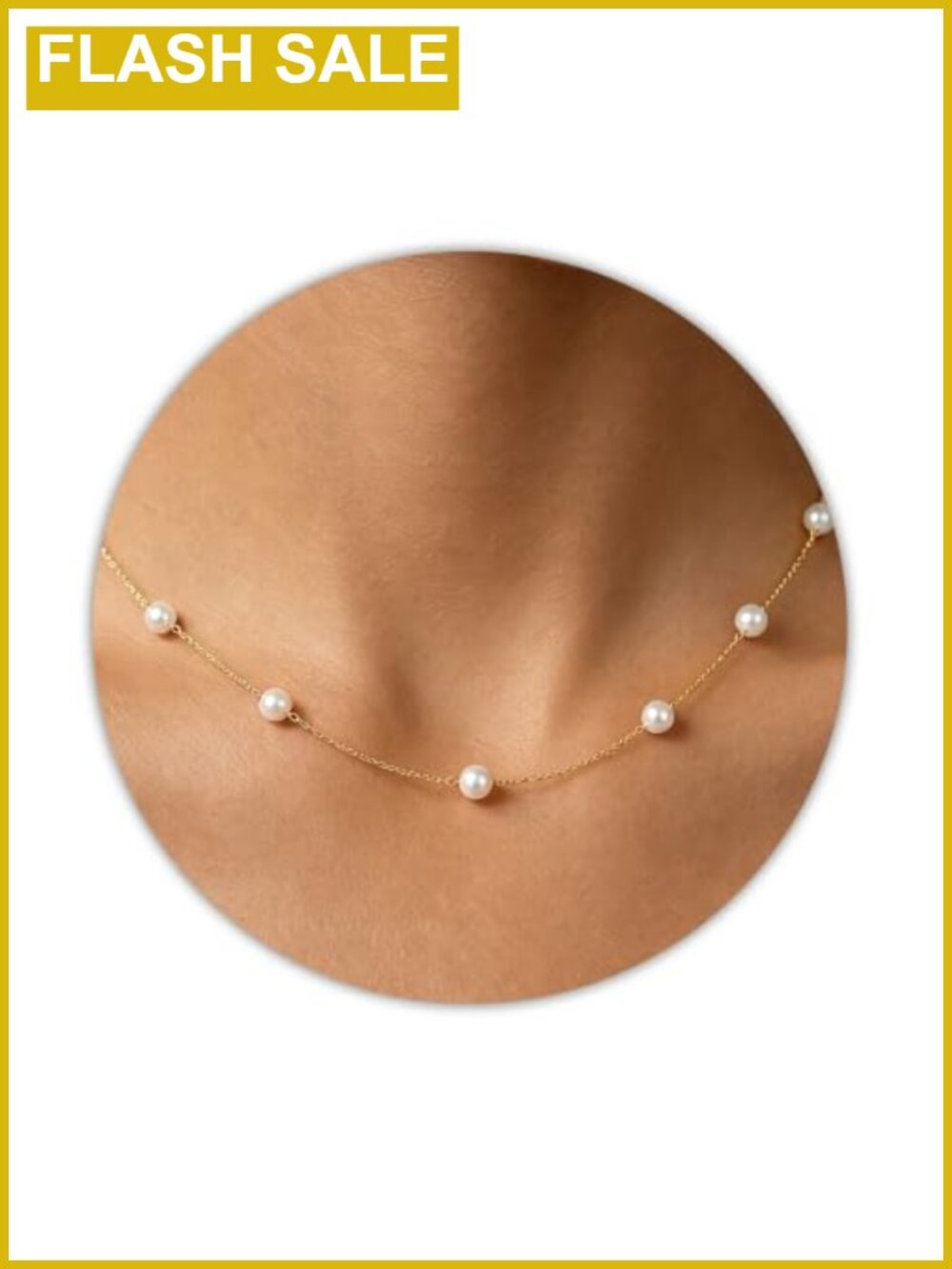 Simulated Pearl Choker Necklace 18K Gold Plated Stainless Steel 14.5in